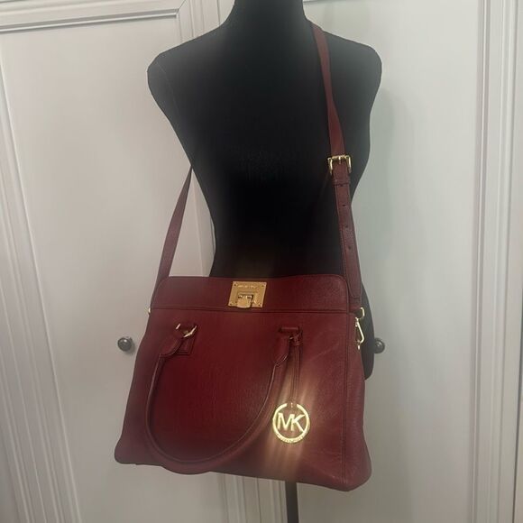 Michael Kors Astrid Red Pebbled Leather Satchel Convertible Crossbody - Picture 1 of 12